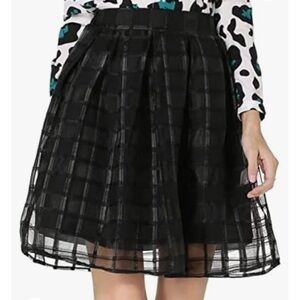 Face N Face Black Shear Plaid Festive MIDI Skirt Large